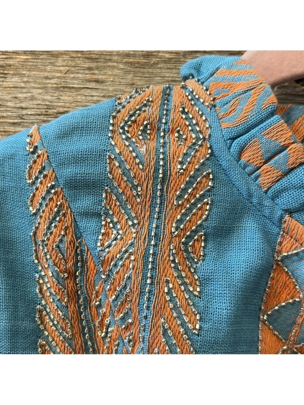 NWT Just Bellina Blue & Orange Tassel Beaded Boho Top Size Small - Picture 6 of 10